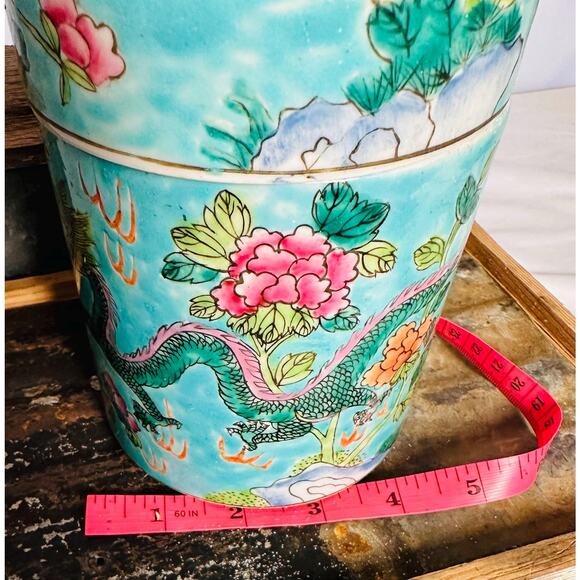 Ceramic Asian Tea Jar with Lid Hand Painted Antique Tea caddy Ginger Jar - Picture 5 of 10